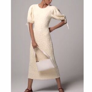 ENGLISH FACTORY SHORT-SLEEVE TEXTURED MIDI DRESS